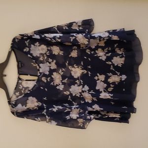 Navy Blue Floral Blouse
